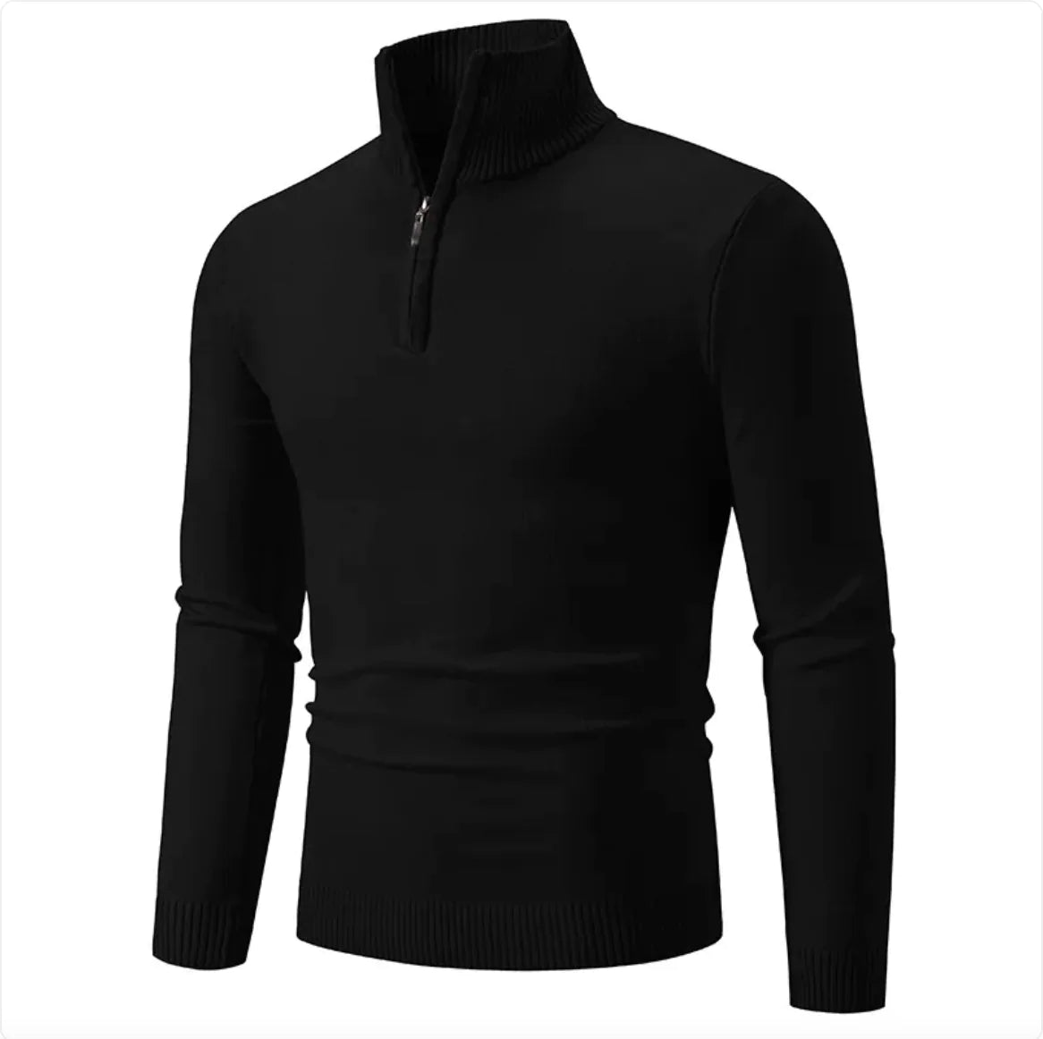 Men's Sweater- Zip Turtleneck, Cotton Knit