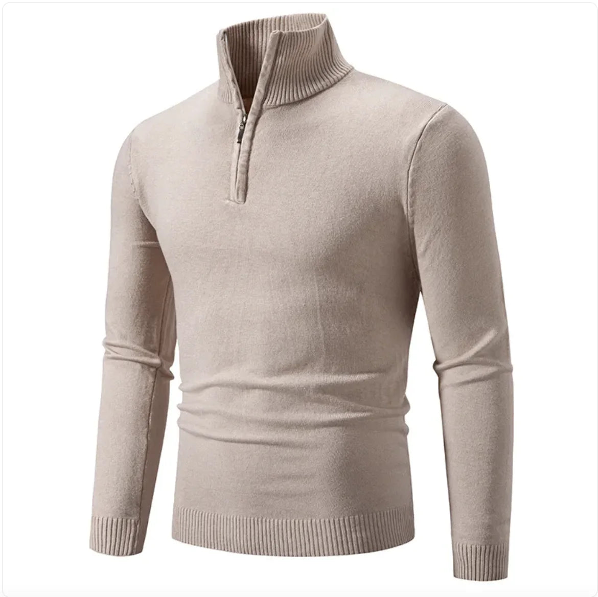 Men's Sweater- Zip Turtleneck, Cotton Knit